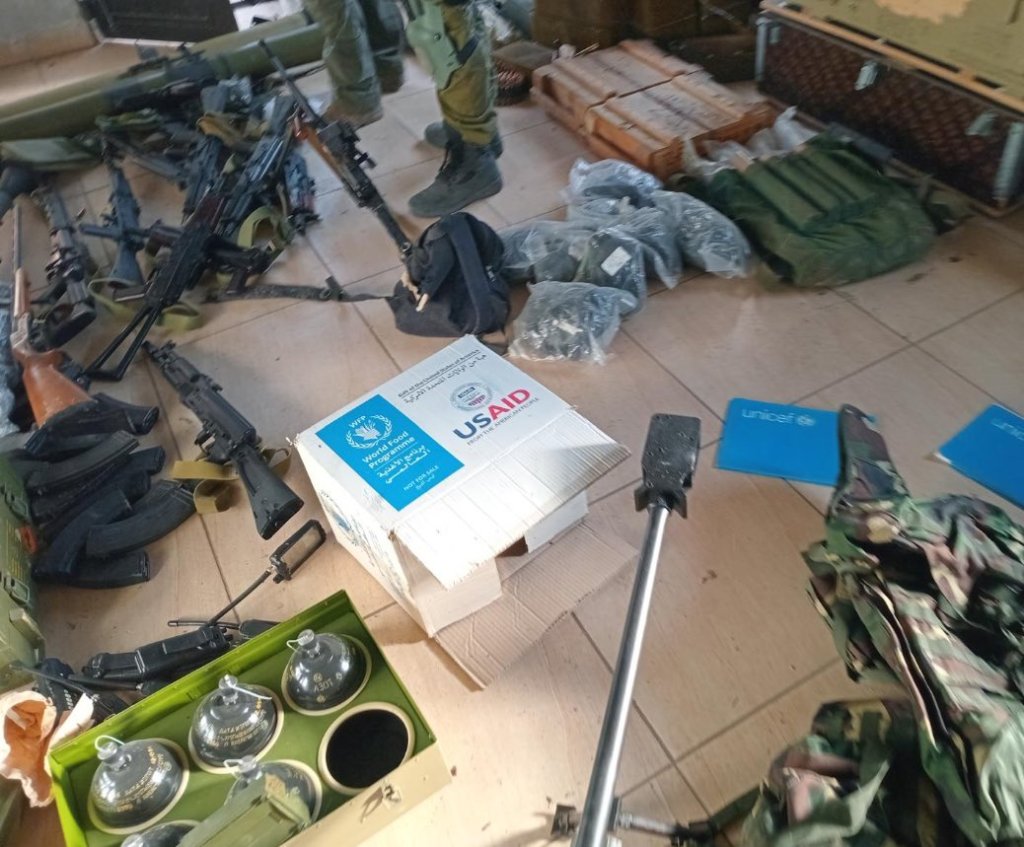 A Hezbollah arms cache in Lebanon included USAID boxes and UNICEF folders.
